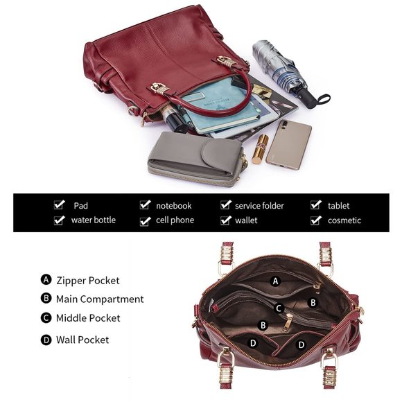 Genuine Leather Purses And Handbags, Satchel Tote Shoulder Bag :3 - Picture 5 of 6